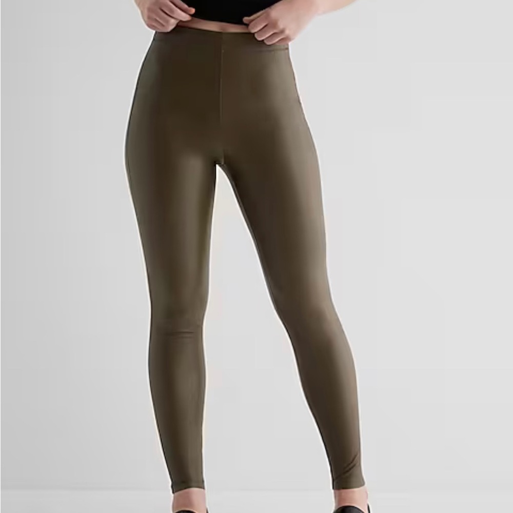 High waisted faux leather leggings olive